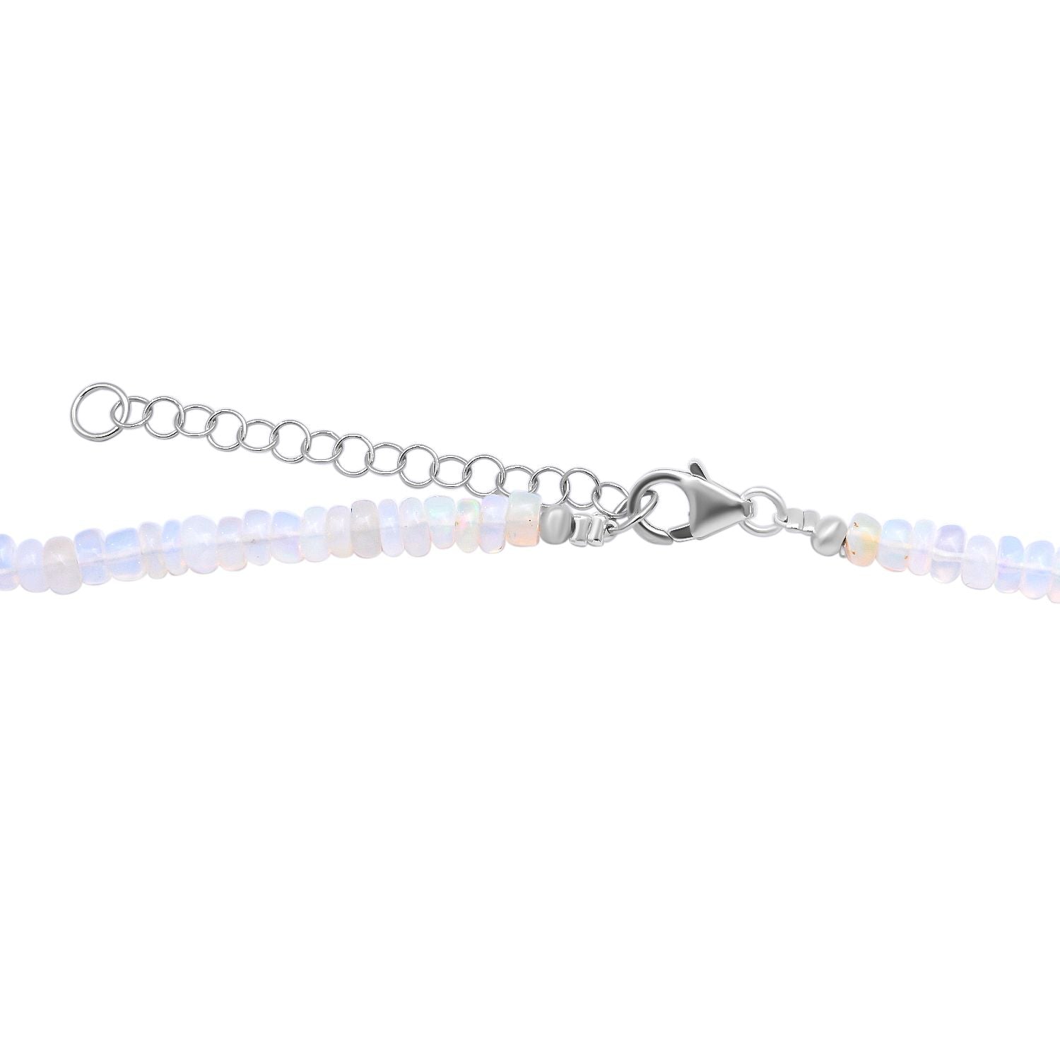 Natürliche, äthiopische Welo Opal Halskette, ca. 50 cm, 925 Silber rhodiniert ca. 65.00 ct