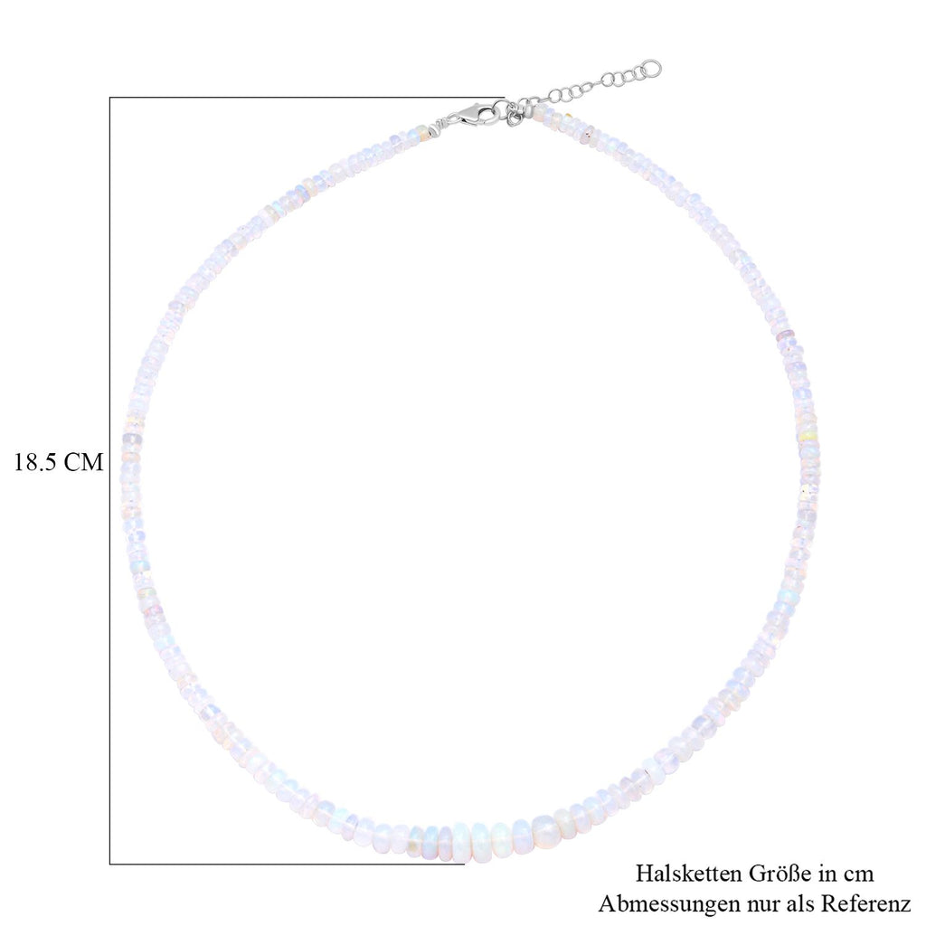 Natürliche, äthiopische Welo Opal Halskette, ca. 50 cm, 925 Silber rhodiniert ca. 65.00 ct