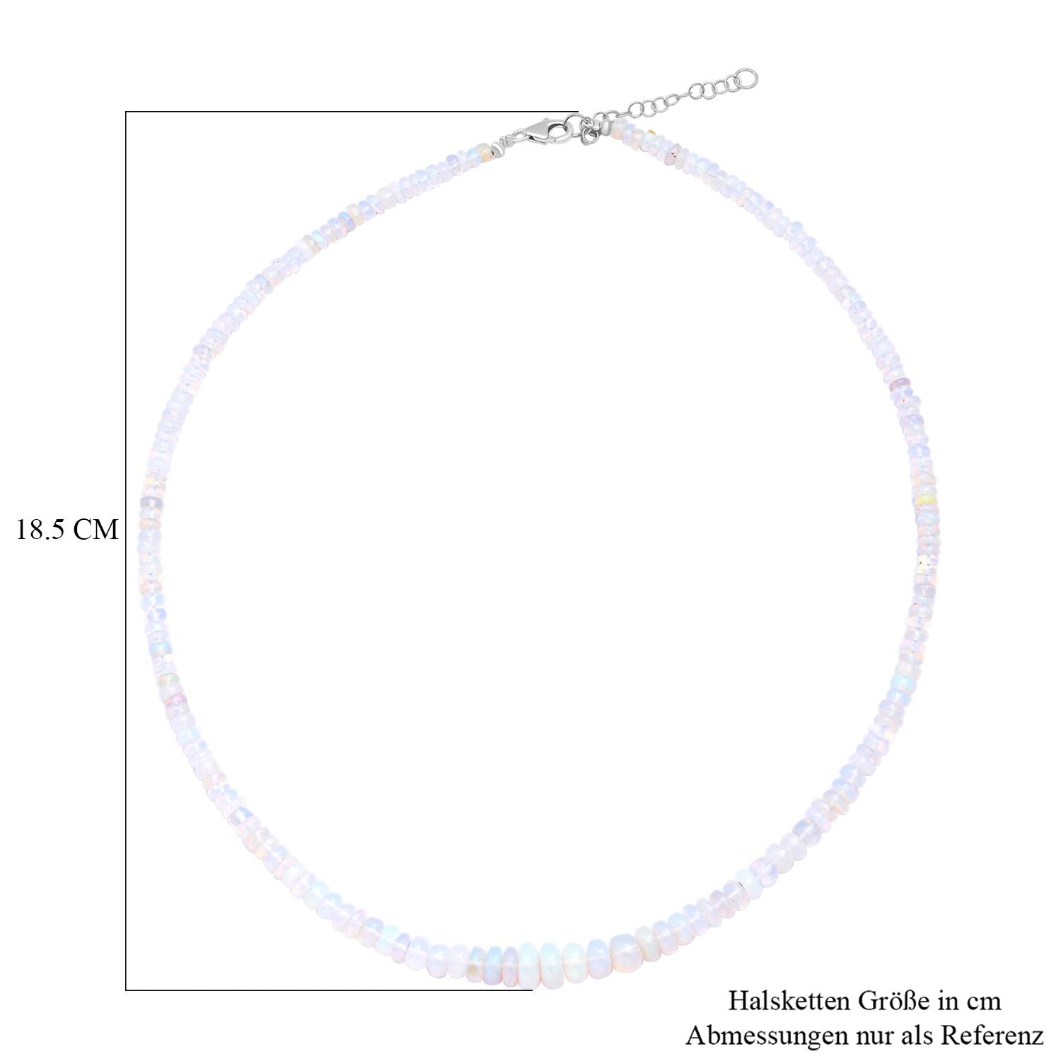 Natürliche, äthiopische Welo Opal Halskette, ca. 50 cm, 925 Silber rhodiniert ca. 65.00 ct