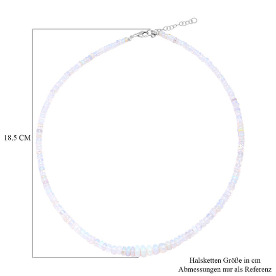 Natürliche, äthiopische Welo Opal Halskette, ca. 50 cm, 925 Silber rhodiniert ca. 65.00 ct