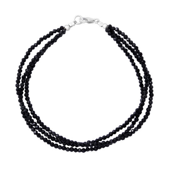 Schwarzes Spinell Armband, ca. 20 cm, 925 Silber rhodiniert ca. 16.50 ct