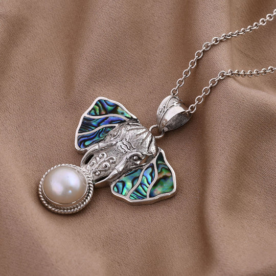 Weißer Mabe Perle (12mm) und Abalone Muschel Anhänger in 925 Silber