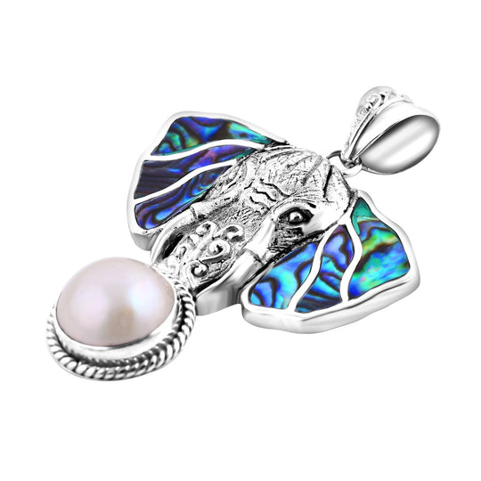 Weißer Mabe Perle (12mm) und Abalone Muschel Anhänger in 925 Silber