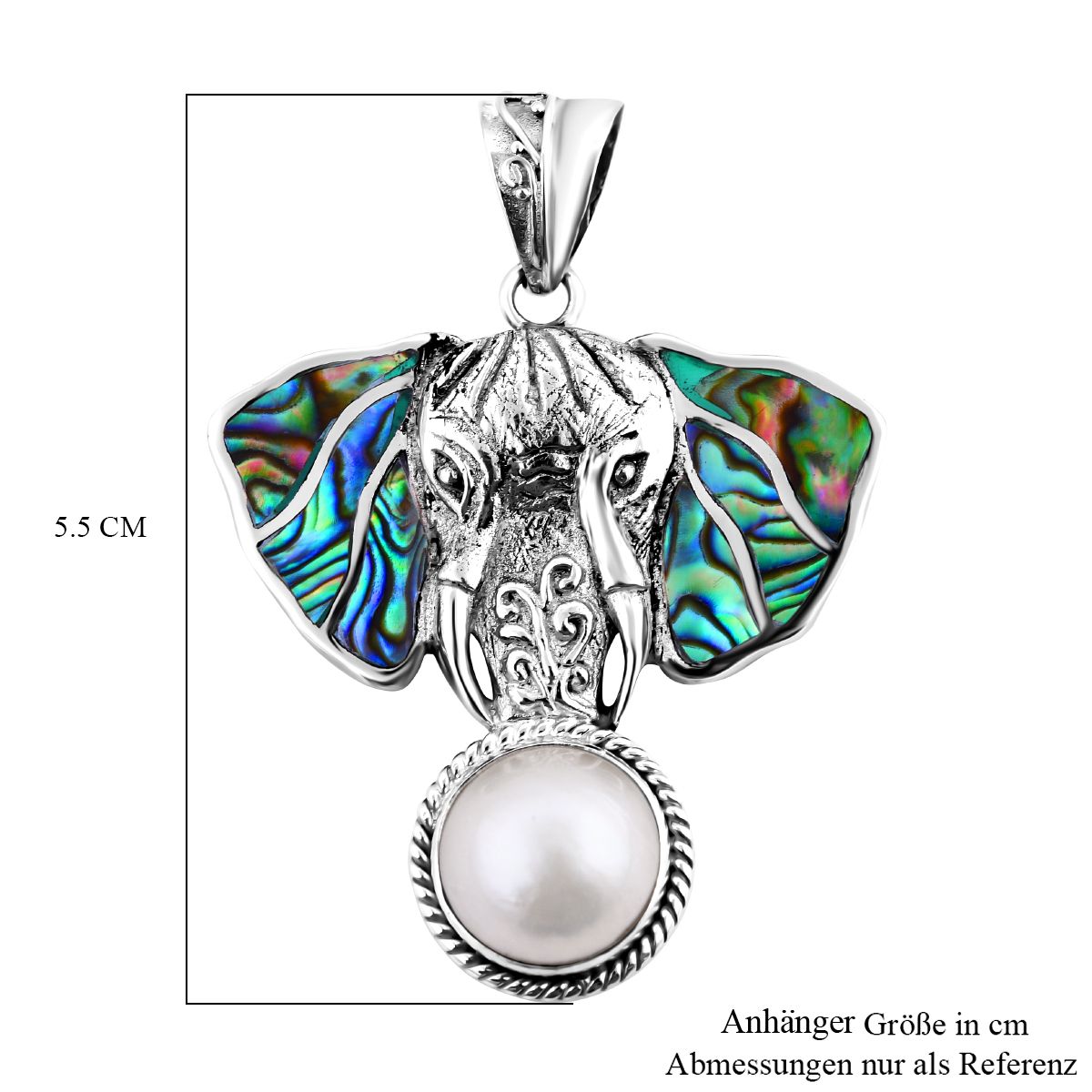 Weißer Mabe Perle (12mm) und Abalone Muschel Anhänger in 925 Silber