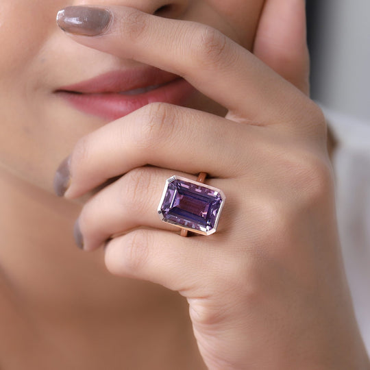 Rose De France Amethyst Ring, 925 Silber Roségold Vermeil ca. 15.34 ct