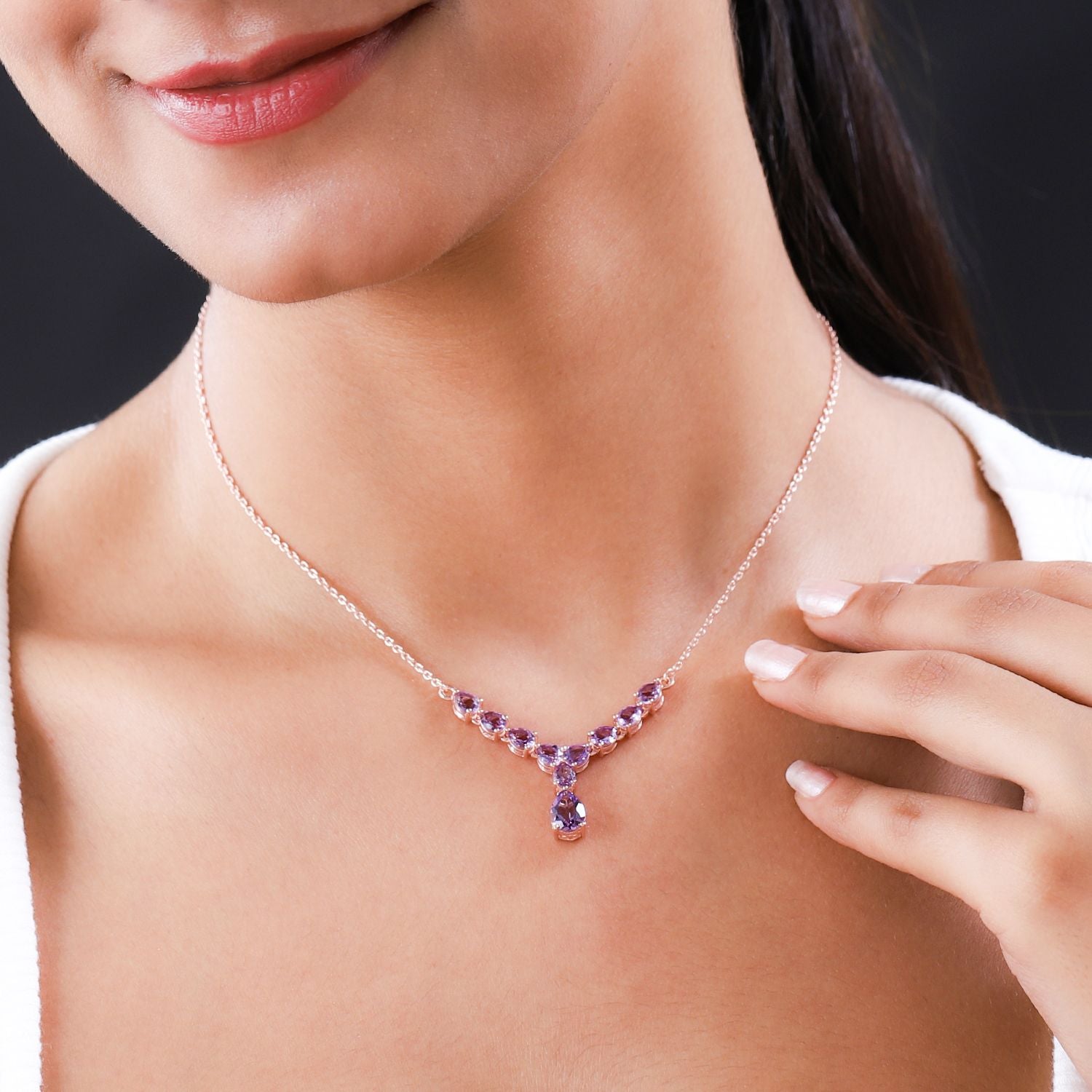 Rose De France Amethyst Collier, ca. 45 cm, 925 Silber Roségold Vermeil ca. 3.82 ct