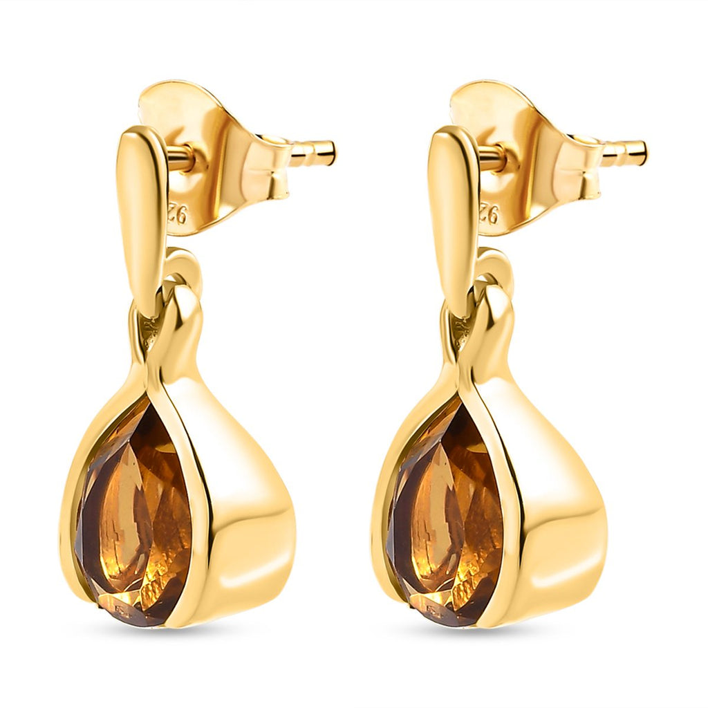 Champagner Triplette Quarz Ohrringe, 925 Silber vergoldet ca. 3.65 ct