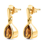 Champagner Triplette Quarz Ohrringe, 925 Silber vergoldet ca. 3.65 ct