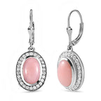 Natürliche Peruanische Rosa-Opal und weiße Zirkon-Ohrringe, 925 Silber platiniert ca. 6.45 ct