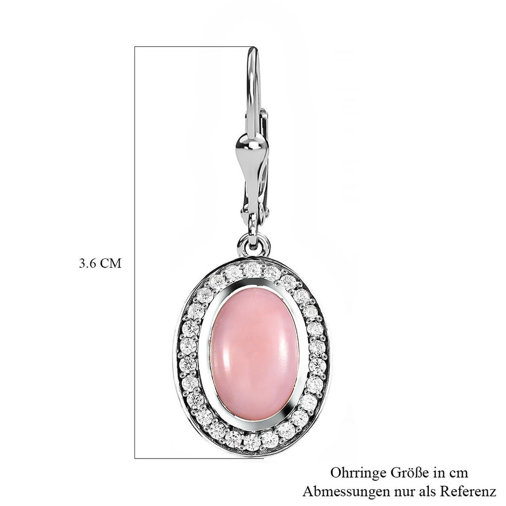 Natürliche Peruanische Rosa-Opal und weiße Zirkon-Ohrringe, 925 Silber platiniert ca. 6.45 ct