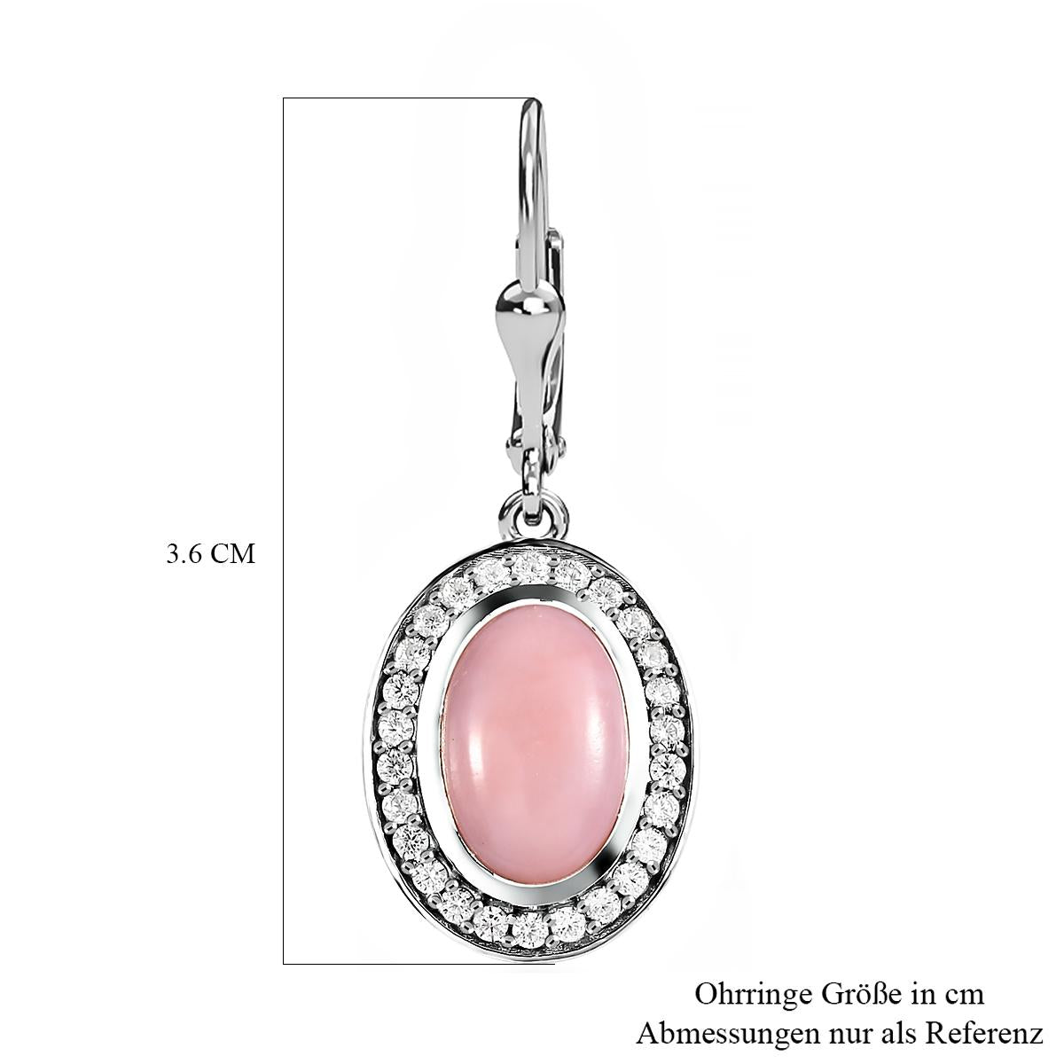 Natürliche Peruanische Rosa-Opal und weiße Zirkon-Ohrringe, 925 Silber platiniert ca. 6.45 ct