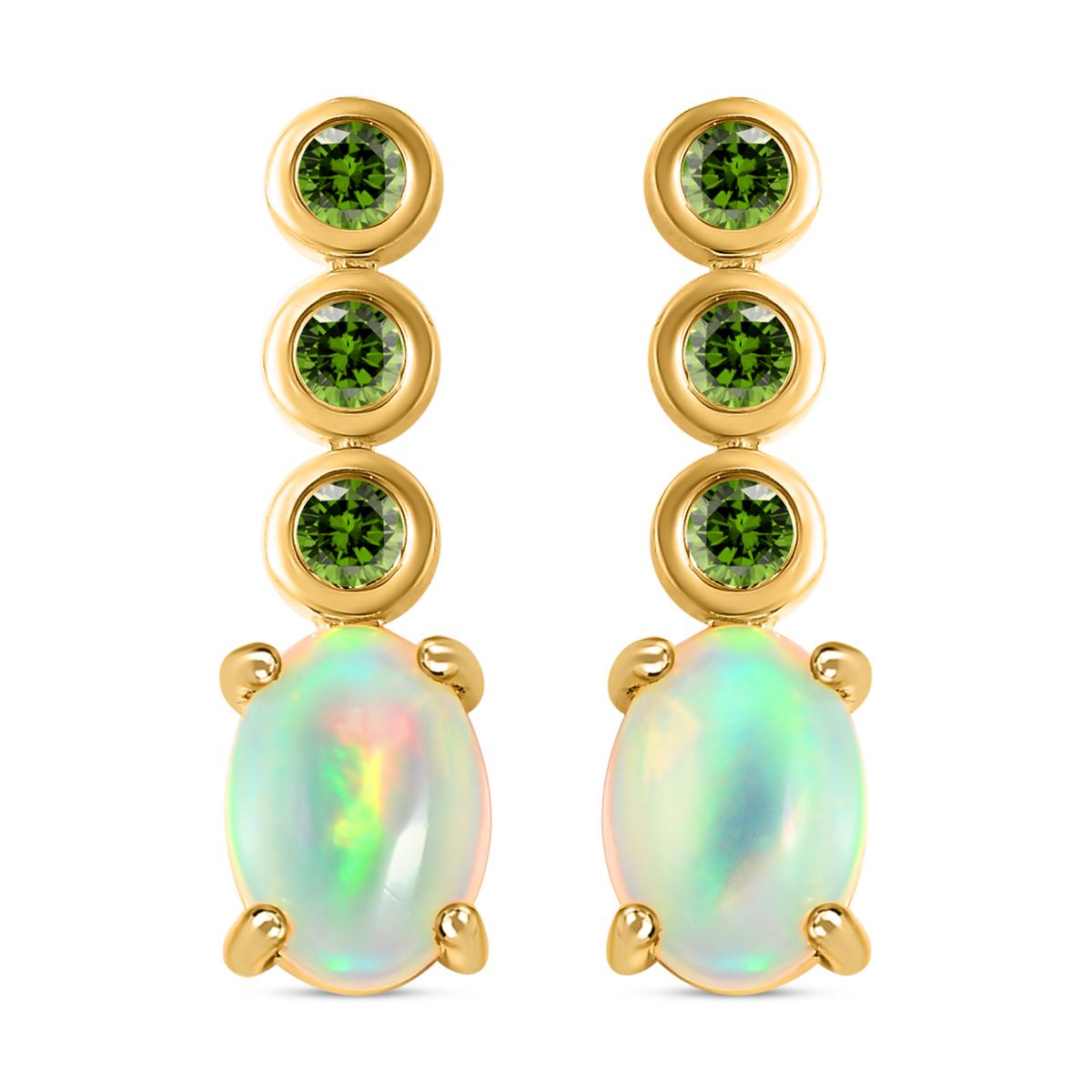 Natürliche, äthiopische Welo Opal und natürliche Chromdiopsid-Ohrringe, 925 Silber vergoldet ca. 1.42 ct