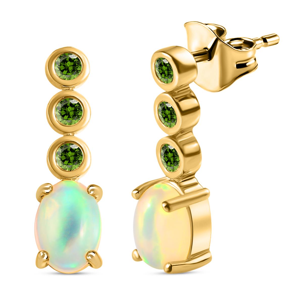 Natürliche, äthiopische Welo Opal und natürliche Chromdiopsid-Ohrringe, 925 Silber vergoldet ca. 1.42 ct