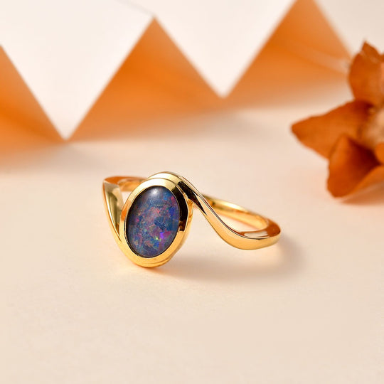 Boulder Opal Triplette Ring, 925 Silber vergoldet (Größe 19.00) ca. 0.94 ct