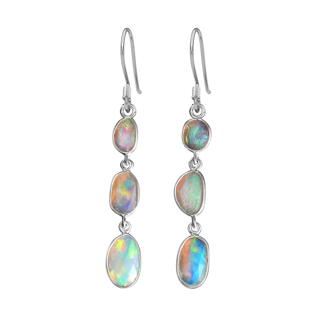 Natürliche, äthiopische Welo Opal Ohrringe, 925 Silber ca. 2.64 ct