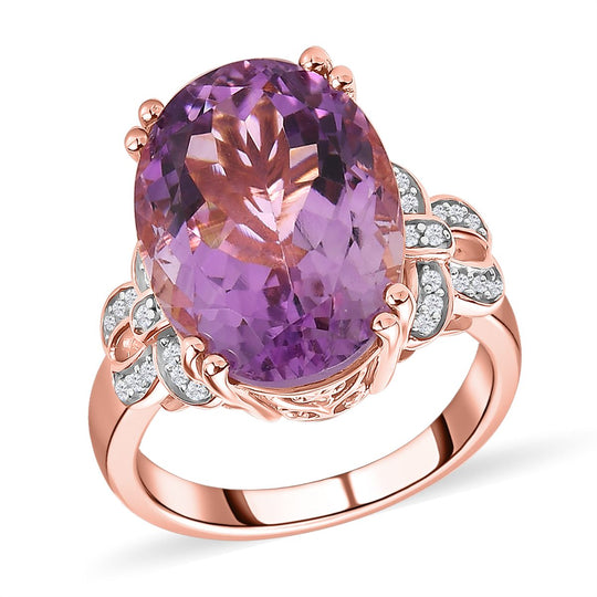 Rose de France Amethyst und weißer Zirkon-Ring, 925 Silber Roségold Vermeil (Größe 21.00) ca. 9.21 ct