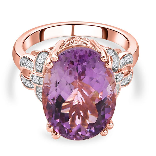 Rose de France Amethyst und weißer Zirkon-Ring, 925 Silber Roségold Vermeil (Größe 21.00) ca. 9.21 ct