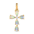 Natürlicher, äthiopischer Welo Opal Kreuz-Anhänger, 925 Silber vergoldet ca. 1.41 ct
