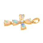Natürlicher, äthiopischer Welo Opal und weißer Zirkon Kreuz-Anhänger, 925 Silber vergoldet ca. 1.41 ct