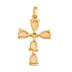 Natürlicher, äthiopischer Welo Opal und weißer Zirkon Kreuz-Anhänger, 925 Silber vergoldet ca. 1.41 ct