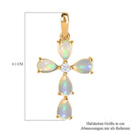 Natürlicher, äthiopischer Welo Opal und weißer Zirkon Kreuz-Anhänger, 925 Silber vergoldet ca. 1.41 ct