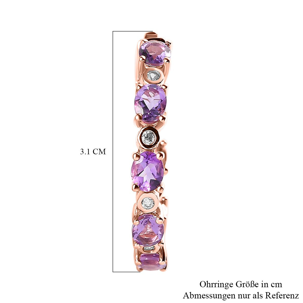 Rose de France Amethyst und weiße Zirkon Creolen, 925 Silber rosévergoldet ca. 5.73 ct