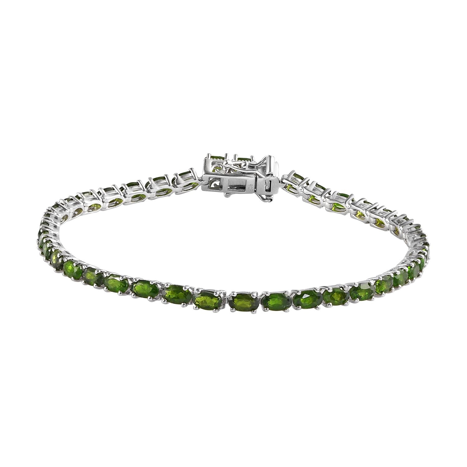 Natürliches Chromdiopsid Armband, ca. 20 cm, 925 Silber platiniert ca. 8,89 ct
