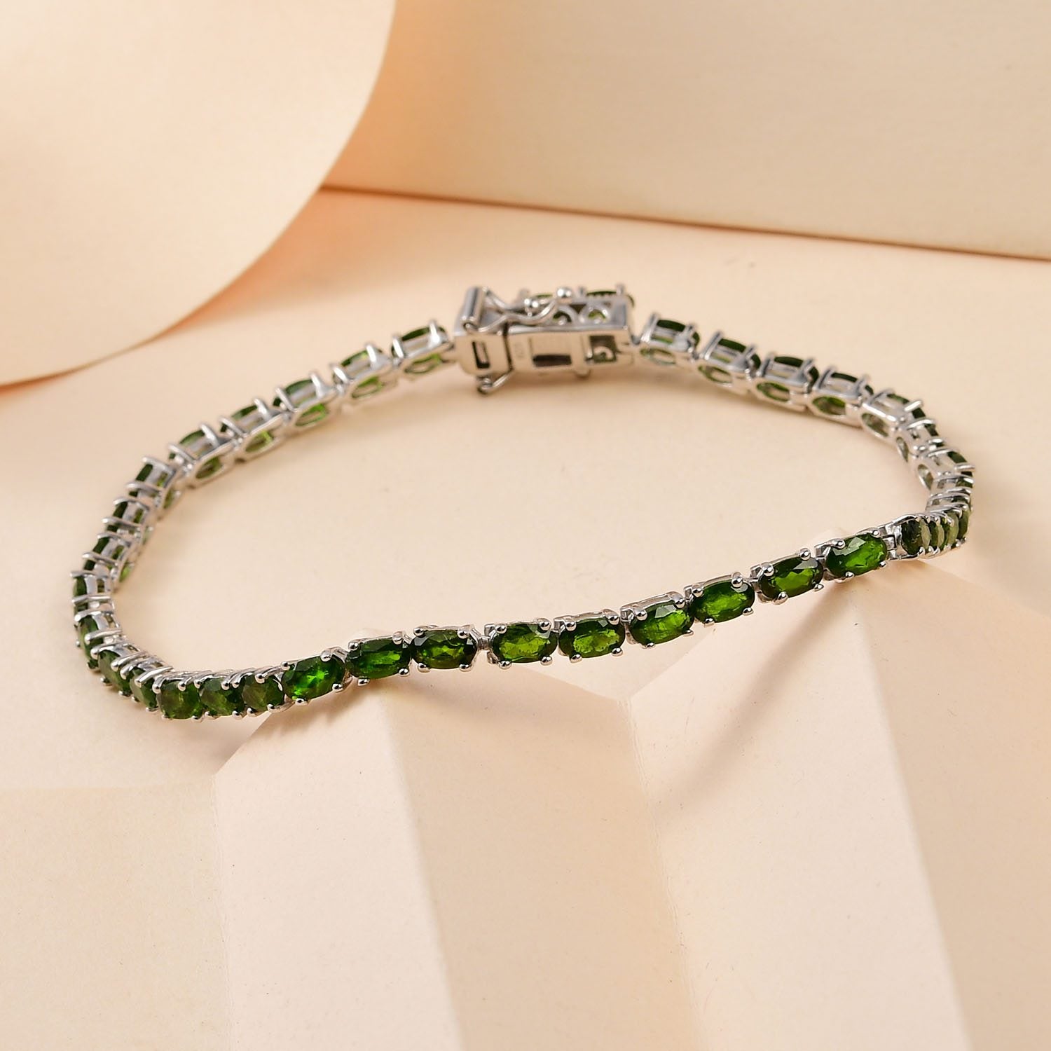 Natürliches Chromdiopsid Armband, ca. 20 cm, 925 Silber platiniert ca. 8,89 ct