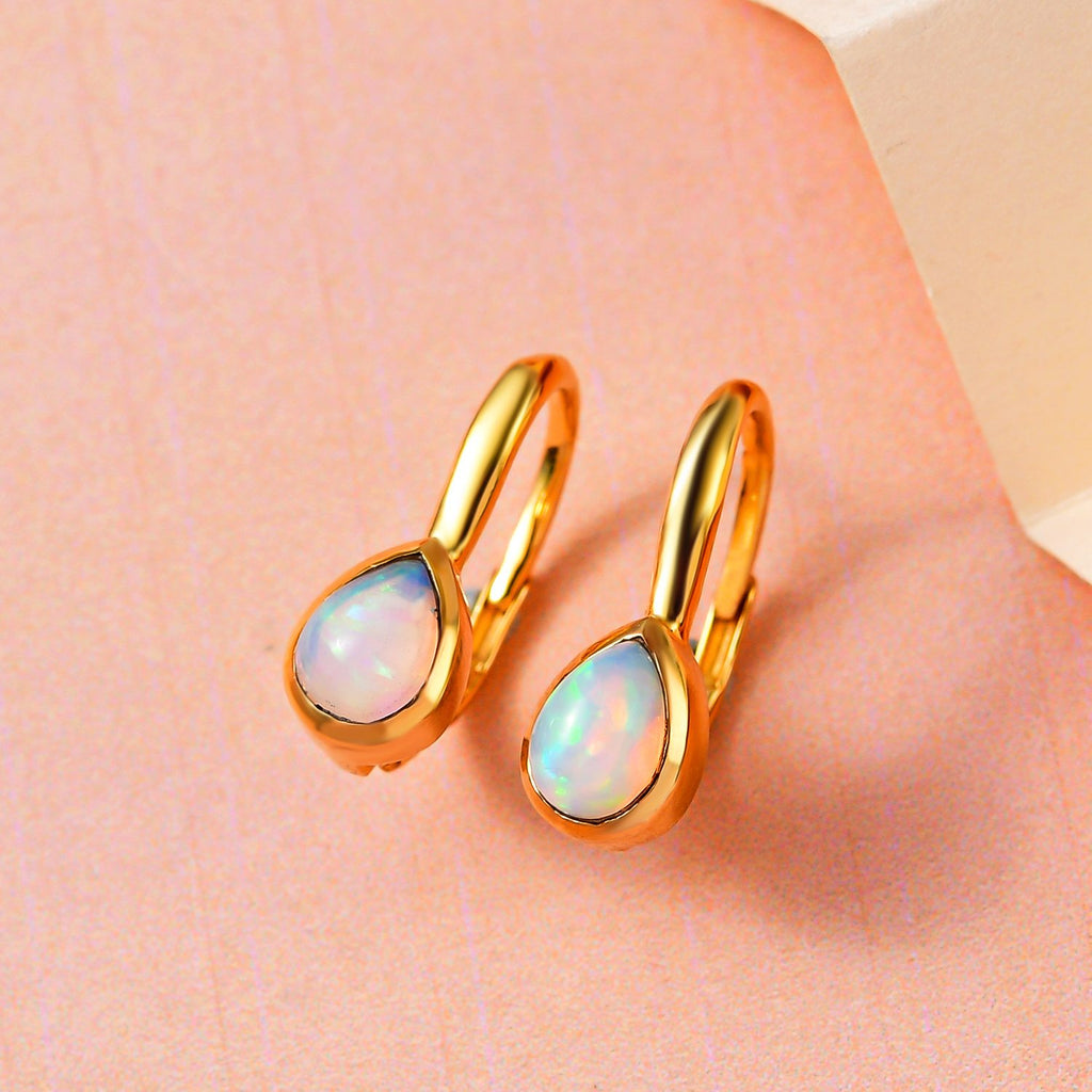 Natürliche, äthiopische Welo Opal Ohrringe, 925 Silber vergoldet ca. 0.94 ct