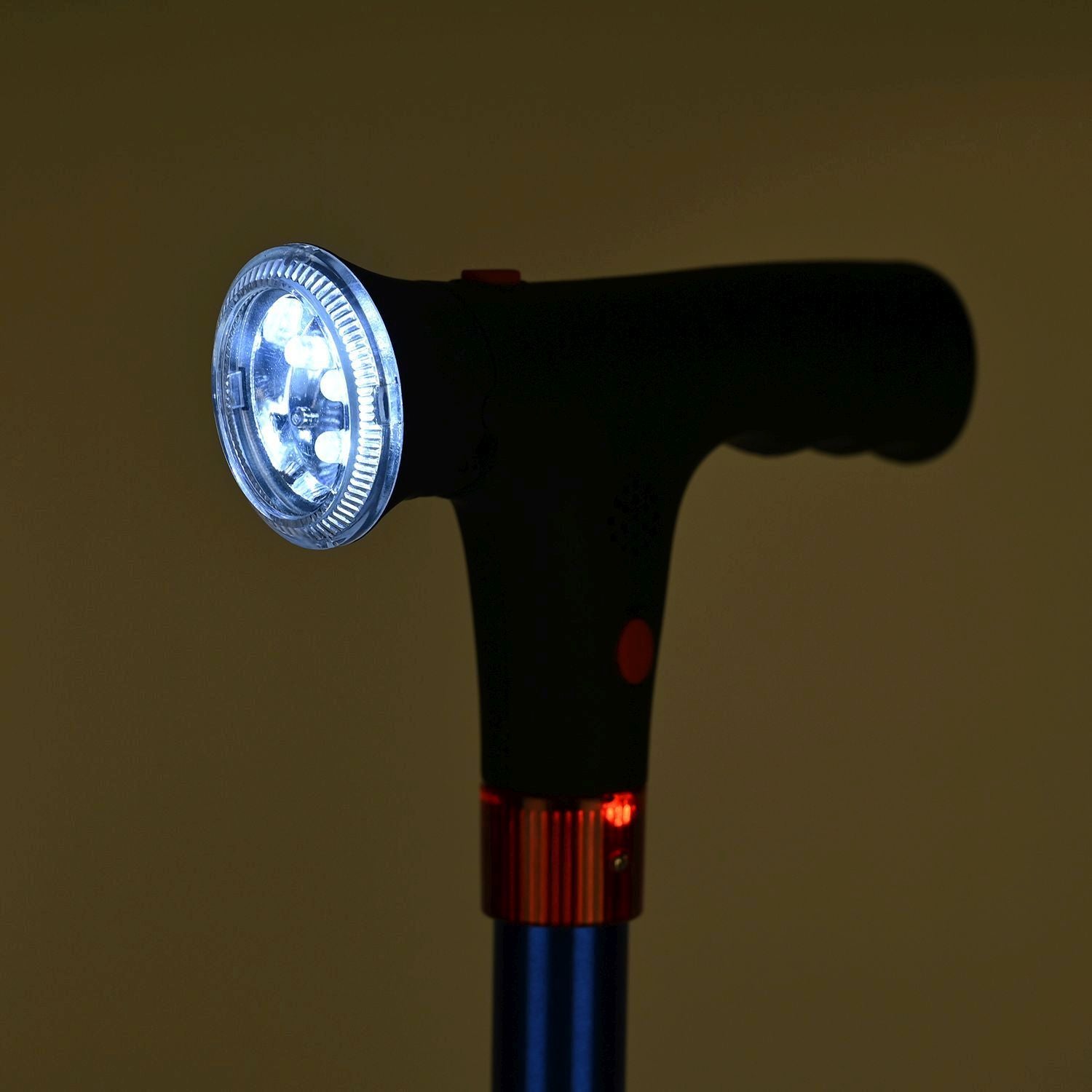 Faltbarer Smart-Gehstock mit LED Licht und Alarm, Belastbarkeit 113 KG, Grau, Benötigt 2xAAA-Batterien (nicht im Lieferumfang enthalten)
