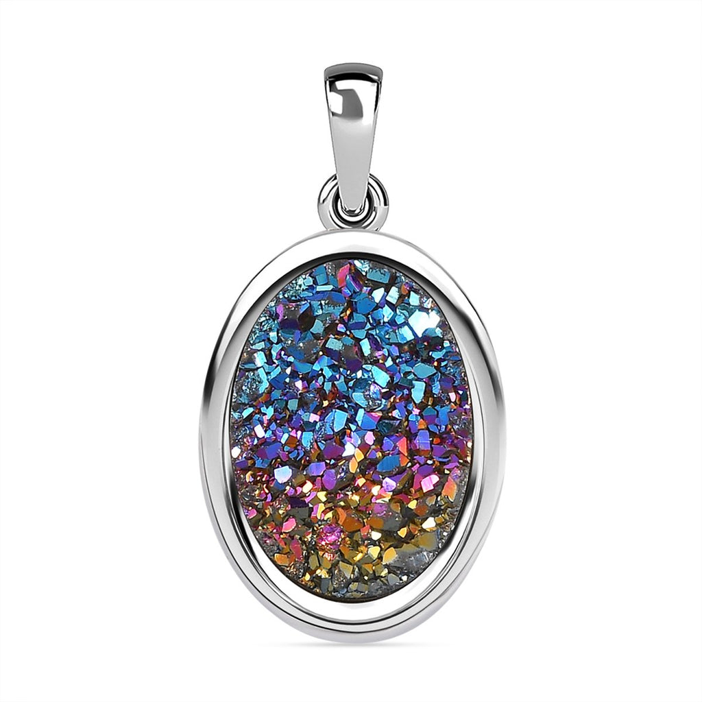 Regenbogen-Drusen Quarz Anhänger, 925 Silber platiniert ca. 3,93 ct