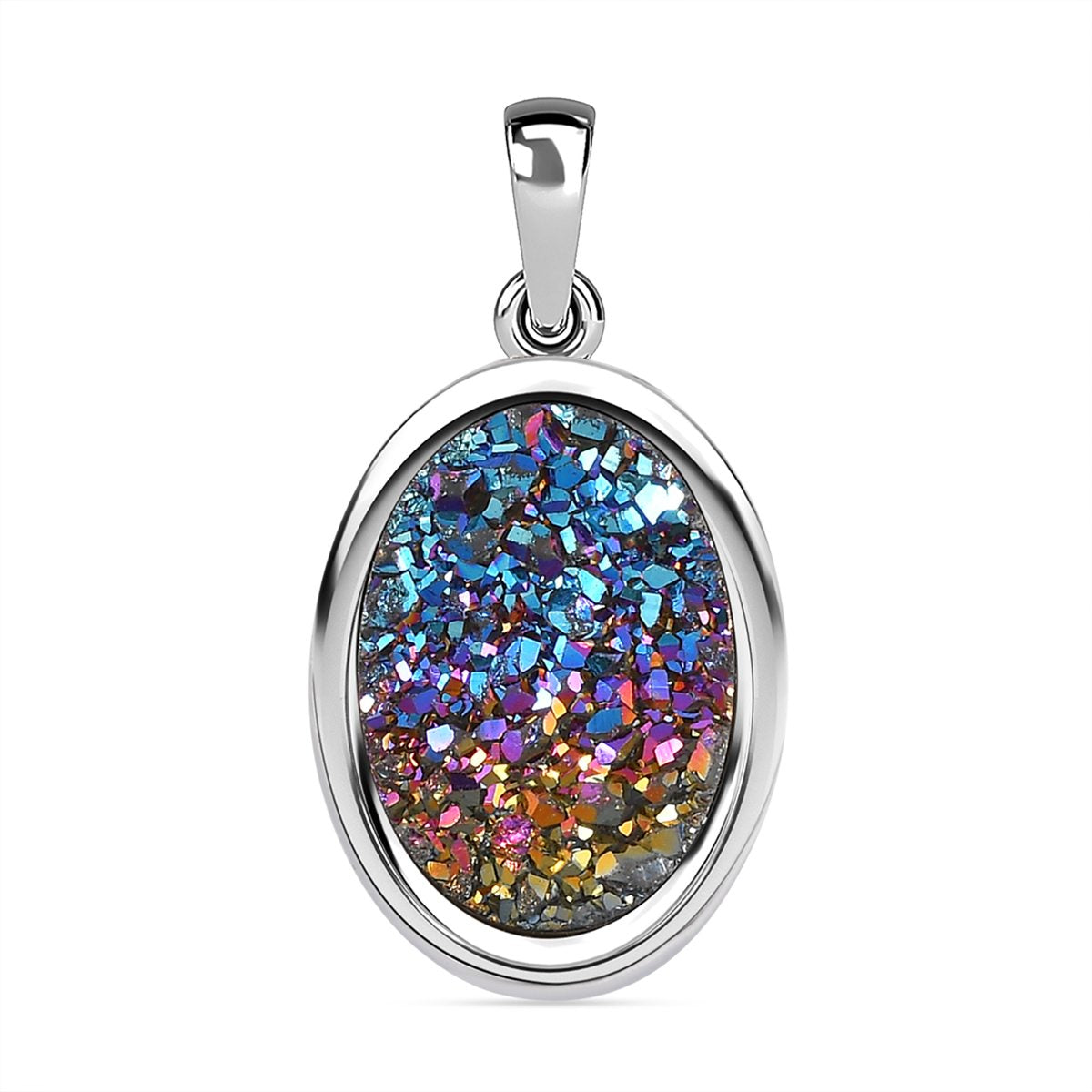 Regenbogen-Drusen Quarz Anhänger, 925 Silber platiniert ca. 3,93 ct