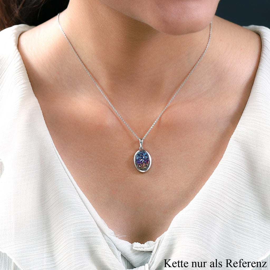 Regenbogen-Drusen Quarz Anhänger, 925 Silber platiniert ca. 3,93 ct