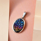 Regenbogen-Drusen Quarz Anhänger, 925 Silber platiniert ca. 3,93 ct