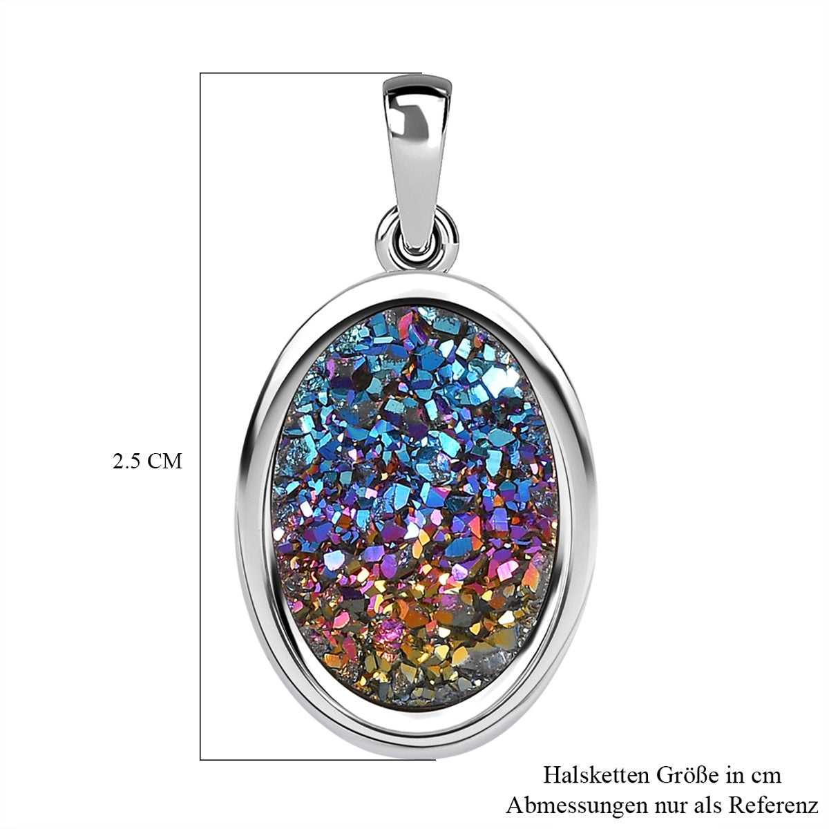 Regenbogen-Drusen Quarz Anhänger, 925 Silber platiniert ca. 3,93 ct
