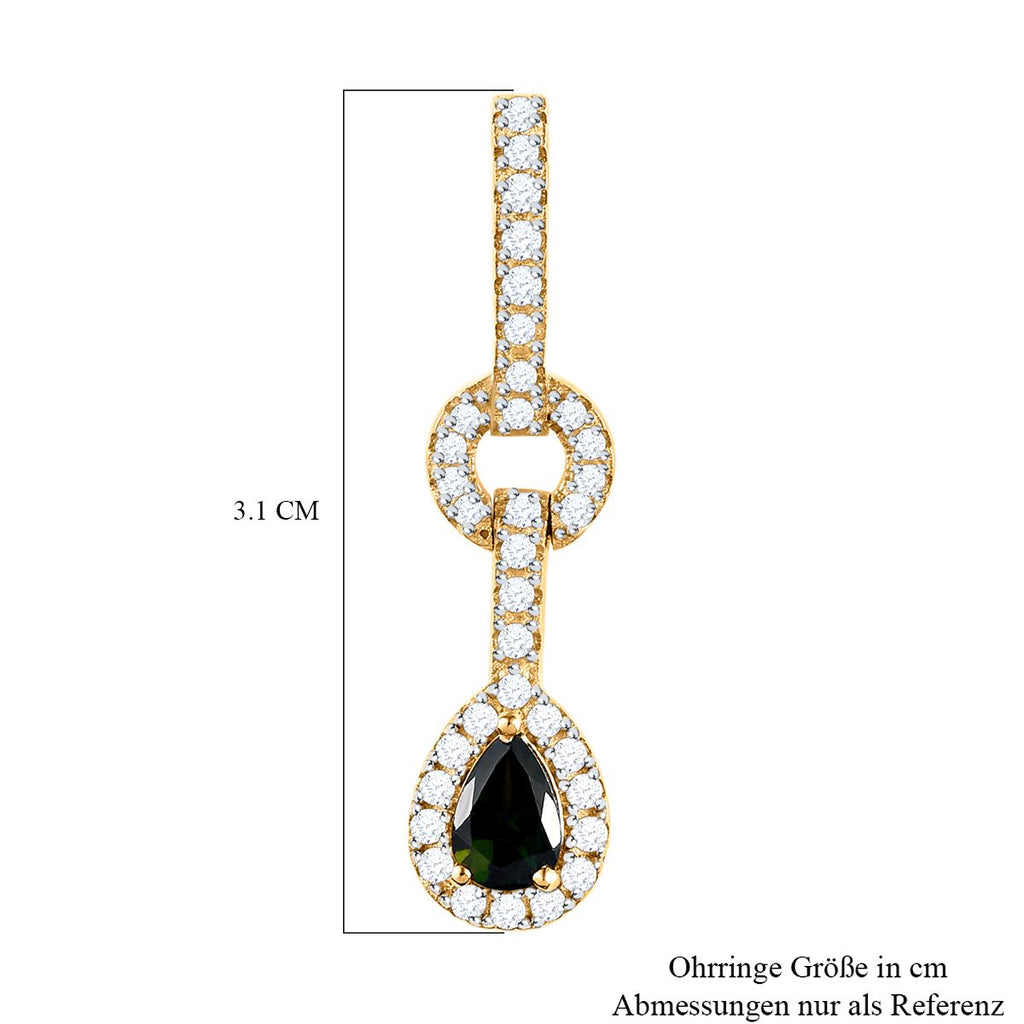 Natürliche Chrom Turmalin und weiße Zirkon-Ohrringe, 925 Silber Gelbgold Vermeil ca. 1.50 ct