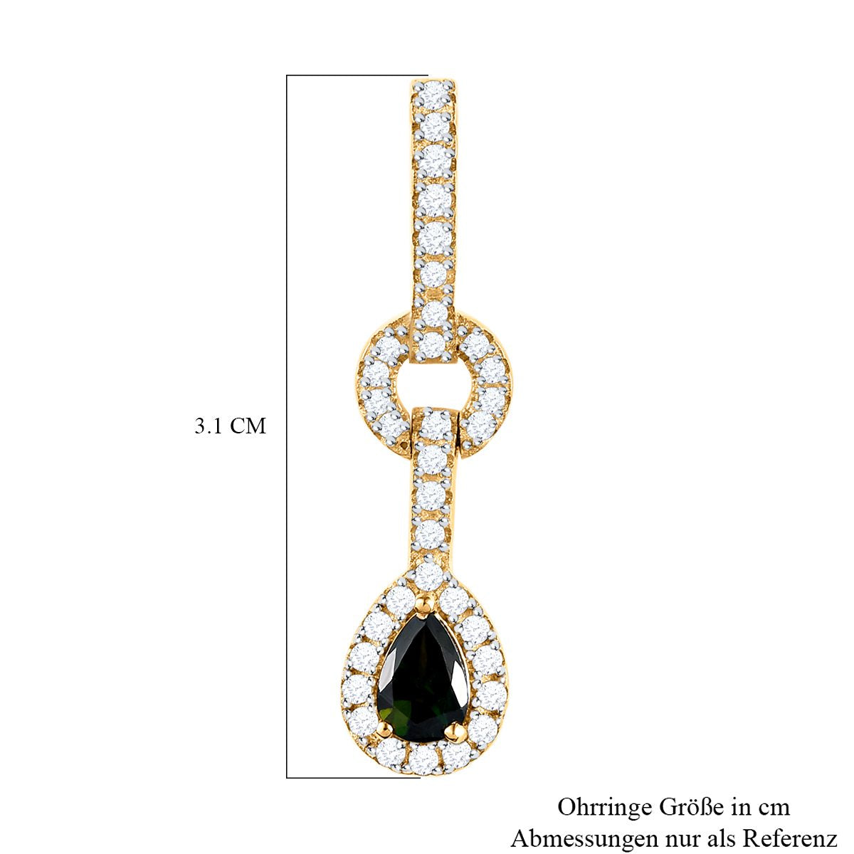 Natürliche Chrom Turmalin und weiße Zirkon-Ohrringe, 925 Silber Gelbgold Vermeil ca. 1.50 ct