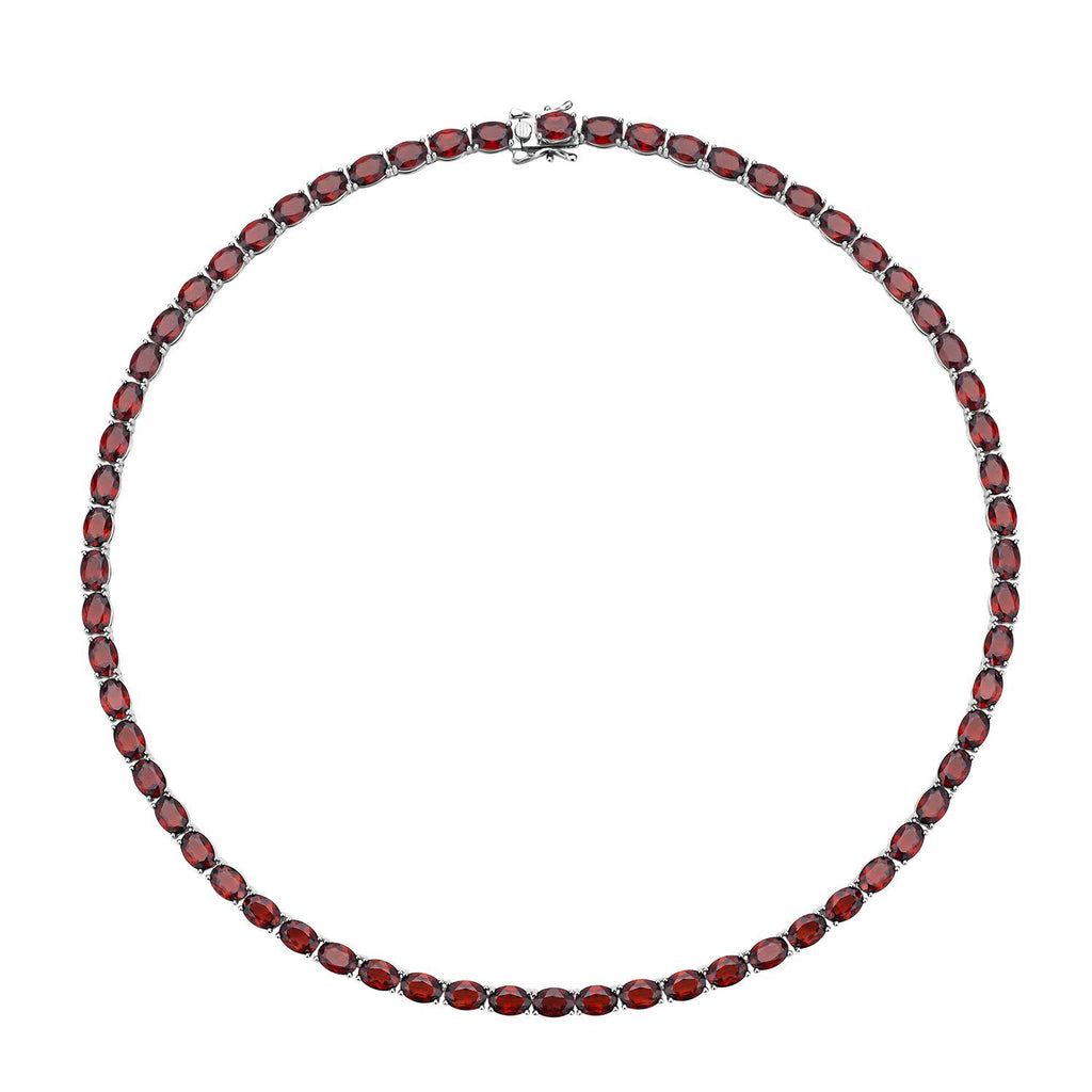 Mosambik Granat Halskette, ca. 45 cm, 925 Silber rhodiniert ca. 61,56 ct
