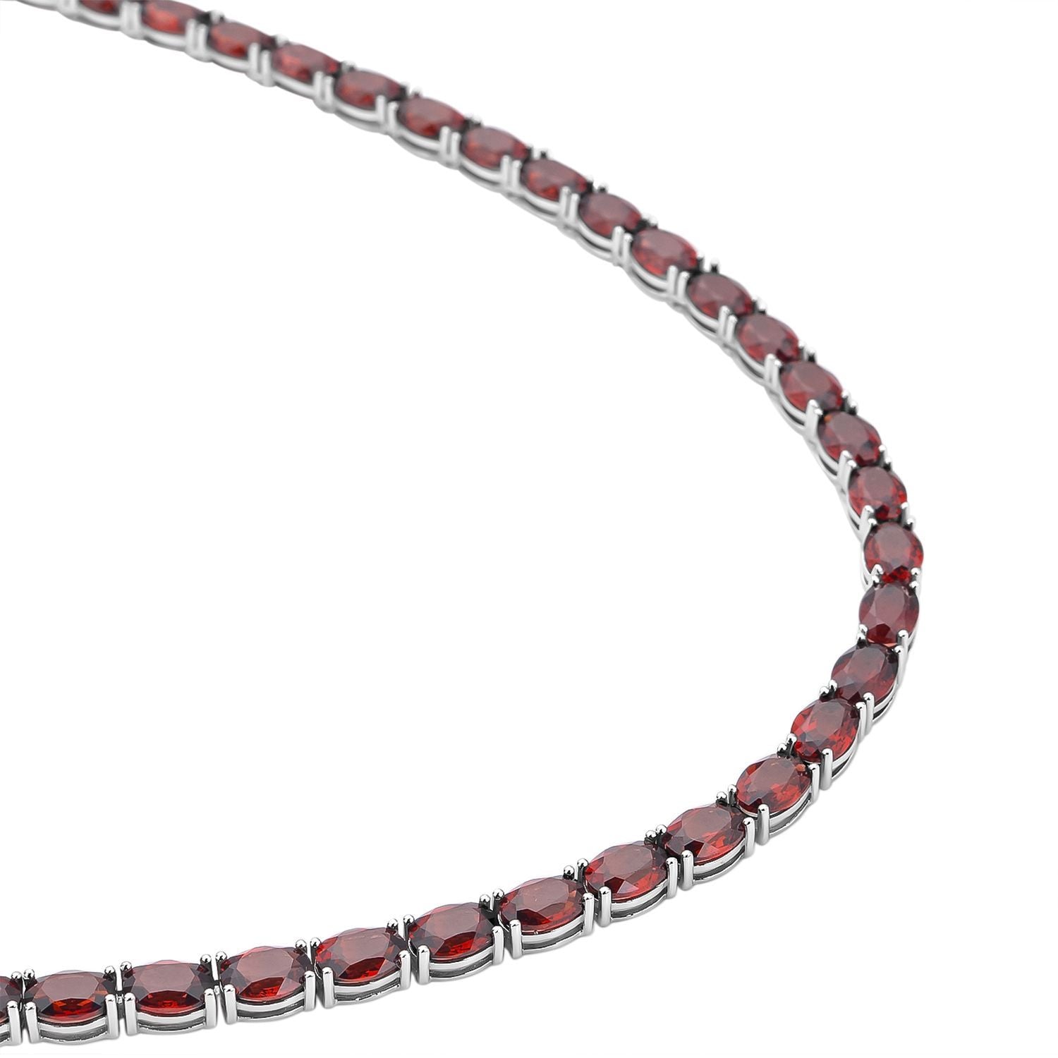 Mosambik Granat Halskette, ca. 45 cm, 925 Silber rhodiniert ca. 61,56 ct