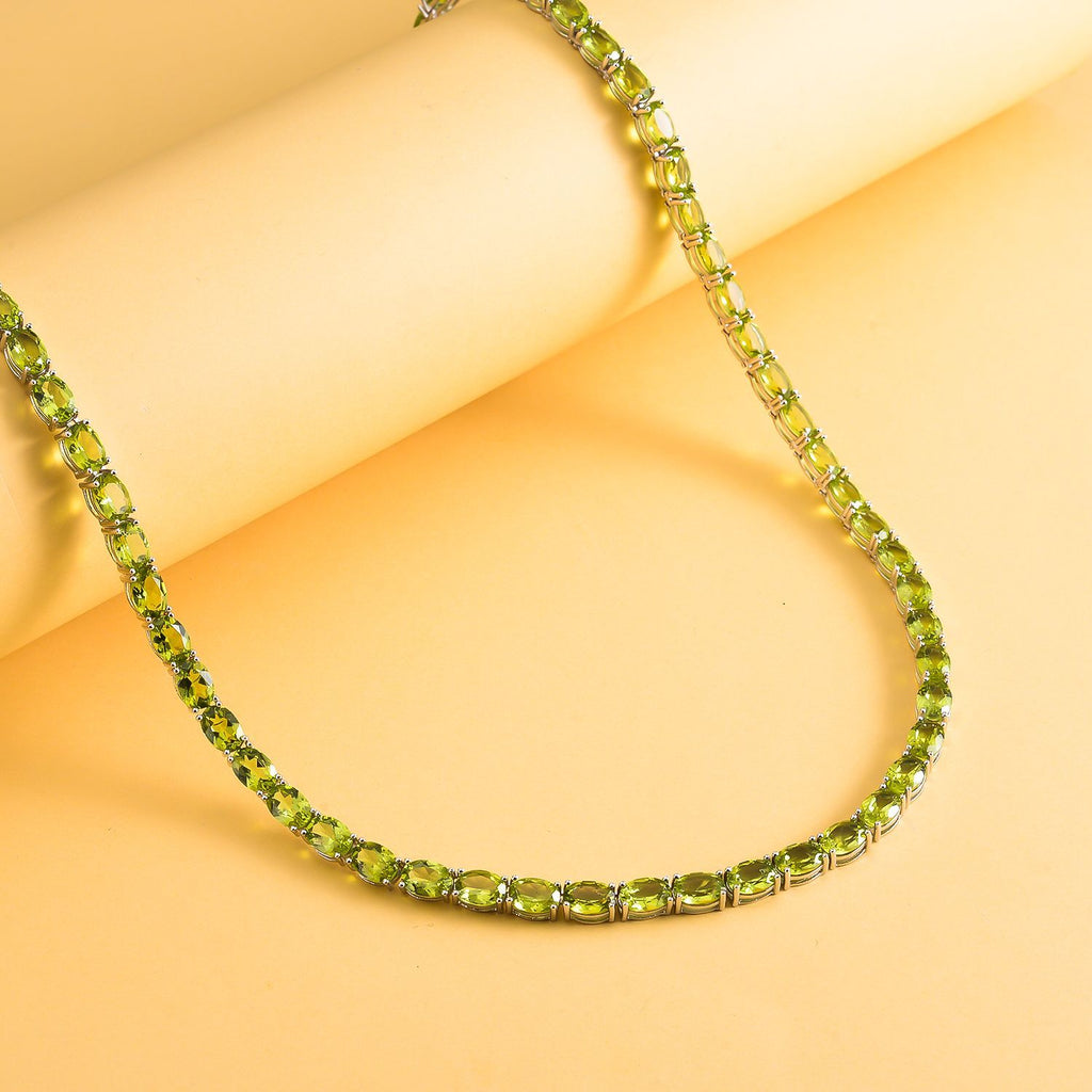 Natürliche, Peridot Halskette, ca. 45 cm, 925 Silber rhodiniert ca. 53.67 ct