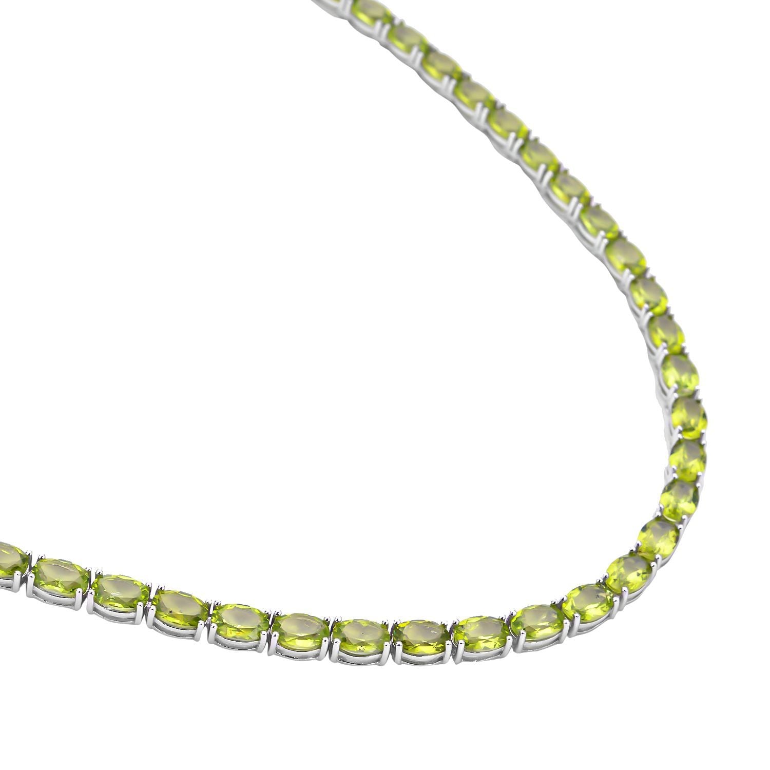 Natürliche, Peridot Halskette, ca. 45 cm, 925 Silber rhodiniert ca. 53.67 ct