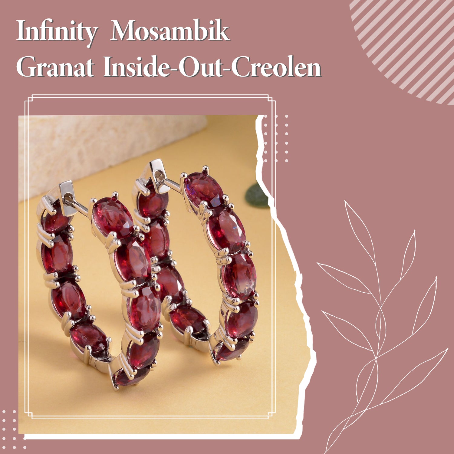 Mosambik Granat-Creolen, 925 Silber rhodiniert ca. 17.67 ct