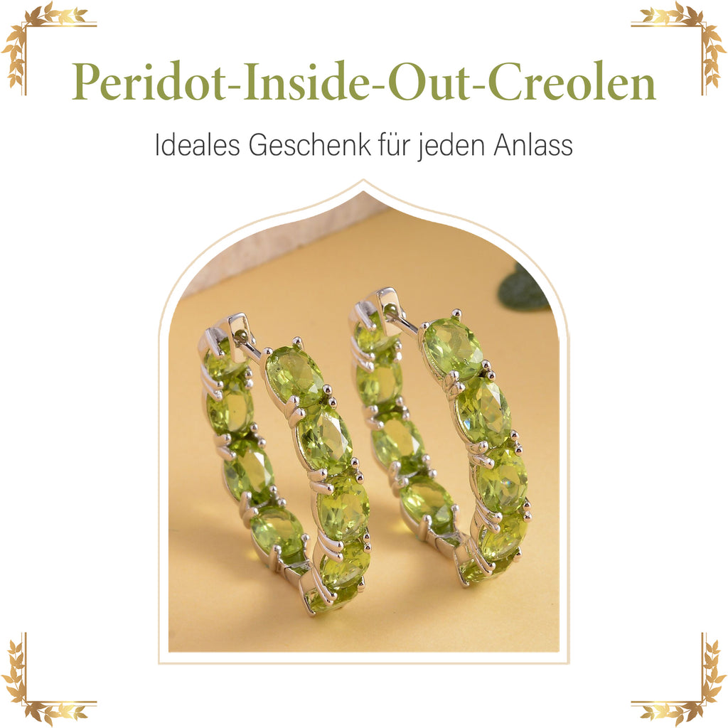 Natürliche Peridot-Creolen, 925 Silber rhodiniert ca. 15.22 ct