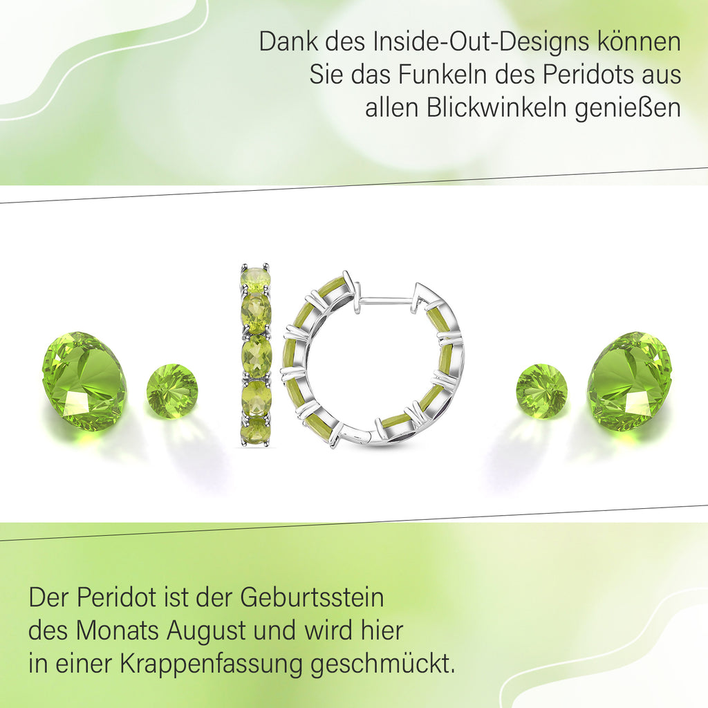Natürliche Peridot-Creolen, 925 Silber rhodiniert ca. 15.22 ct