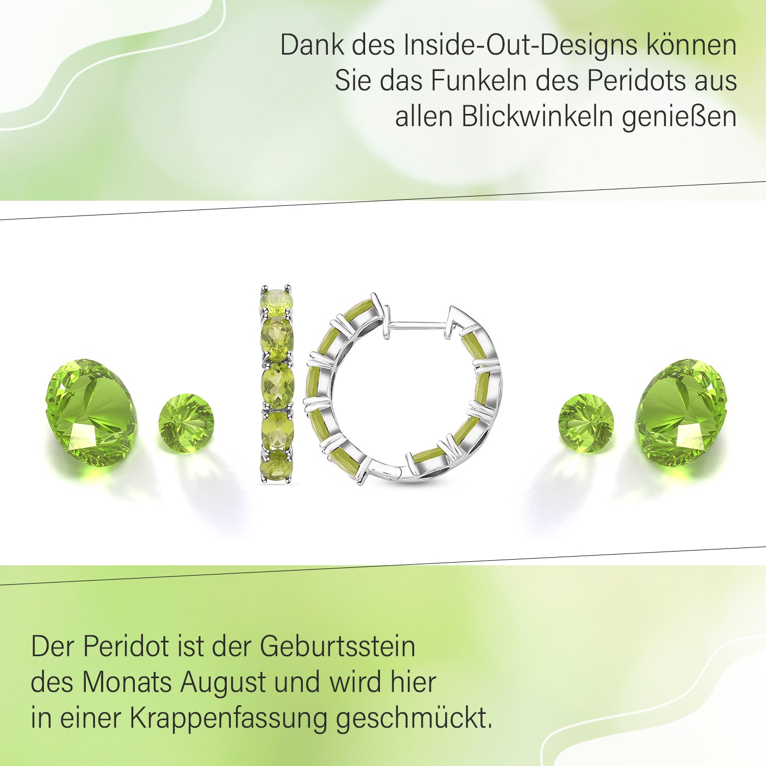 Natürliche Peridot-Creolen, 925 Silber rhodiniert ca. 15.22 ct