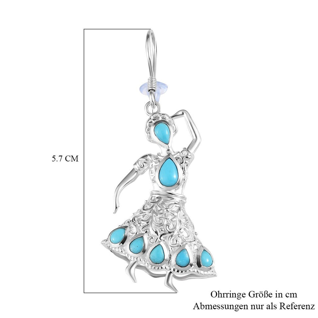 Sleeping Beauty Türkis Ohrringe, 925 Silber ca. 2.71 ct