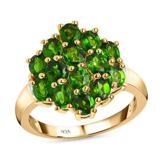 Natürlicher Chromdiopsid und weißer Zirkon Ring, 925 Silber vergoldet ca. 2,79 ct