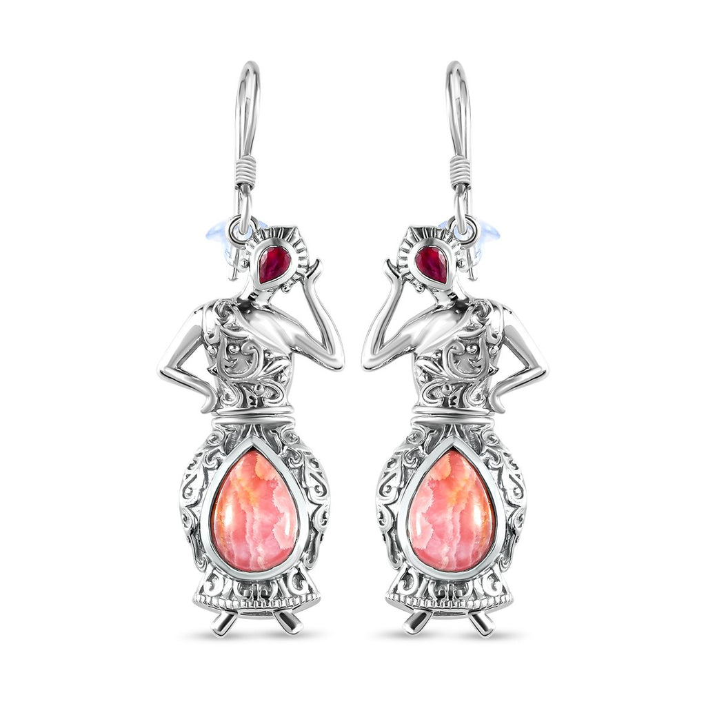 Rhodochrosit und afrikanische Rubin Ohrringe, 925 Silber platiniert ca. 9.28 ct