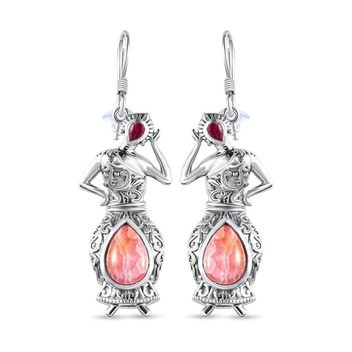 Rhodochrosit und afrikanische Rubin Ohrringe, 925 Silber platiniert ca. 9.28 ct