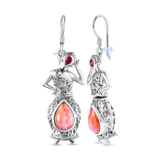 Rhodochrosit und afrikanische Rubin Ohrringe, 925 Silber platiniert ca. 9.28 ct
